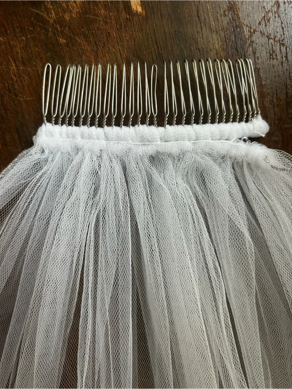 Sheer White Two-Tier Bridal Veil with Floral Embroidery and silver edge